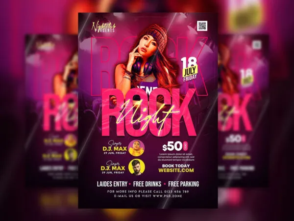 Futuristic Neon Nightclub Rock Music Party Flyer Template 1