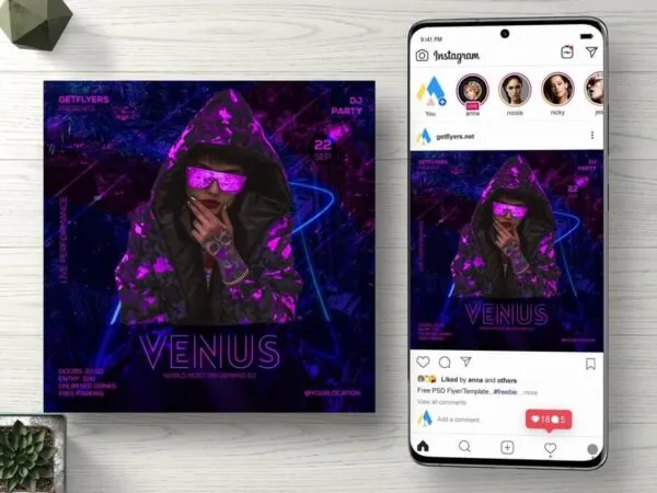 Futuristic Party DJ Instagram Post Template 1
