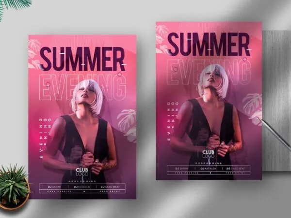 Futuristic Pink Summer Club Flyer Template 1
