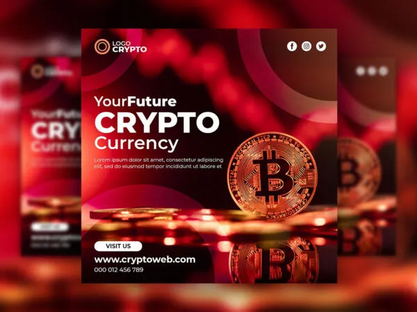 Futuristic Red Cryptocurrency Flyer Instagram Post Template 1