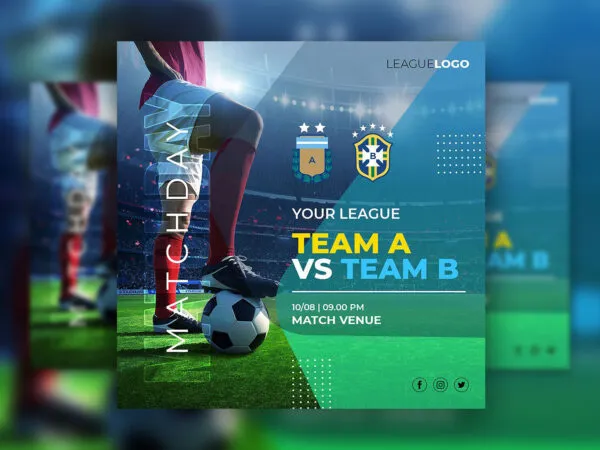 Futuristic Soccer Match Sports Flyer Instagram Post Template 1