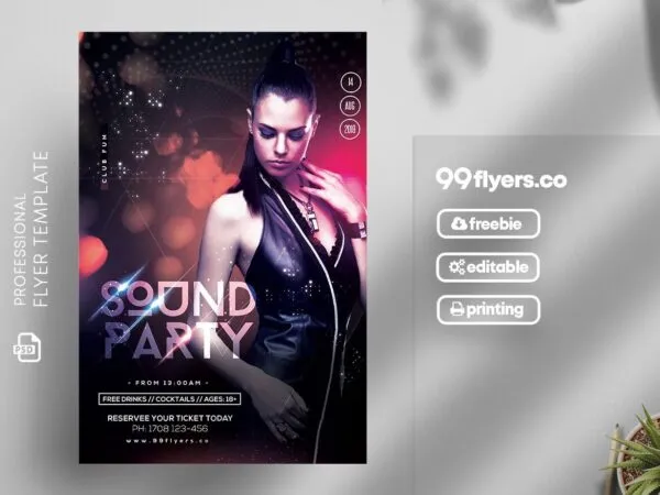 Futuristic Sound Music Party Flyer Template 1
