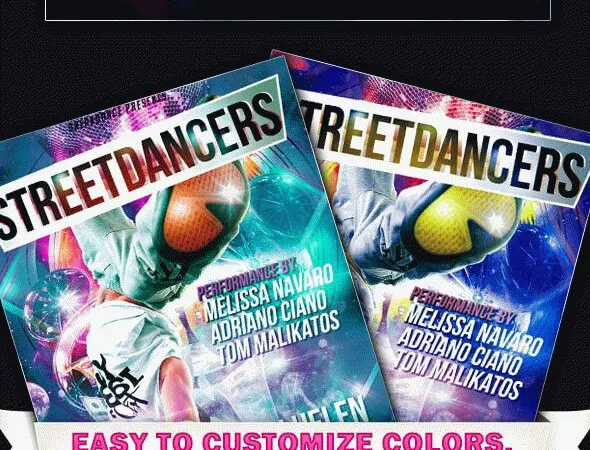 Futuristic Sparkly Street Dancers Flyer Template with a Facebook Cover 1