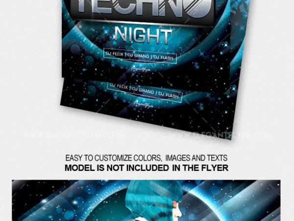 Futuristic Sparkly Techno Night Party Flyer Template 1