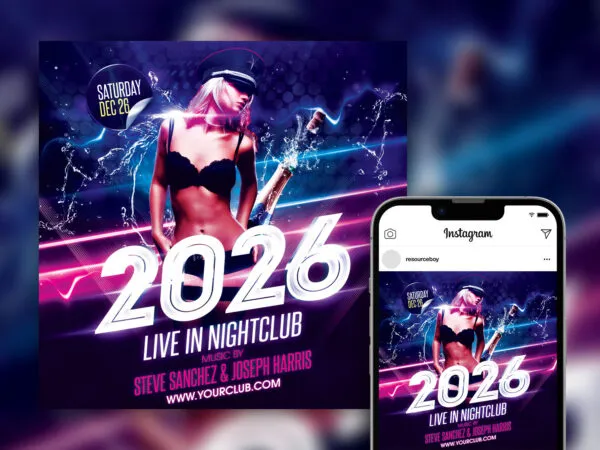 Futuristic Splash New Years Eve Party Instagram Post Template 1