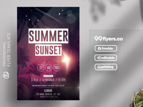 Futuristic Sunset Party Flyer Template 1
