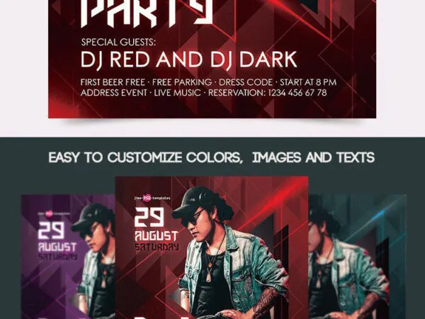 Futuristic Techno DJ Party Flyer and Facebook Cover Template 1