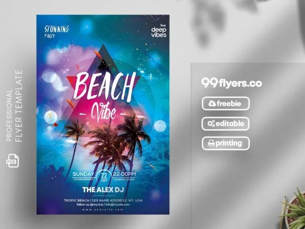 Futuristic Tropical Beach Party Flyer Template 1