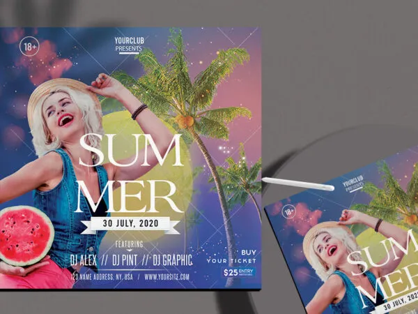 Futuristic Tropical Summer Party Flyer Instagram Template 1