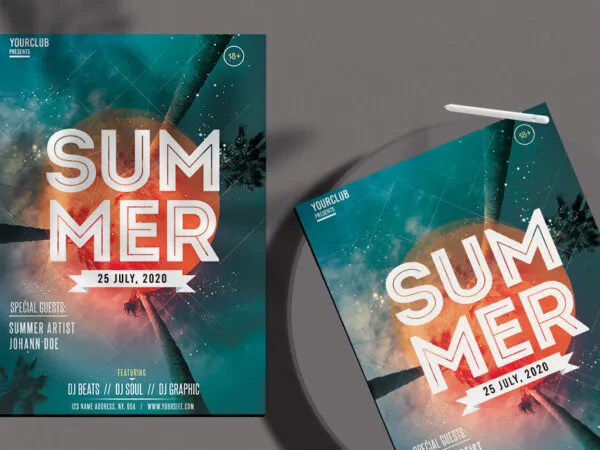 Futuristic Tropical Summer Party Flyer Template 1