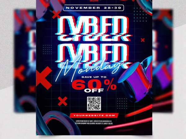 Futuristic Wavy Cyber Monday Flyer Template 1