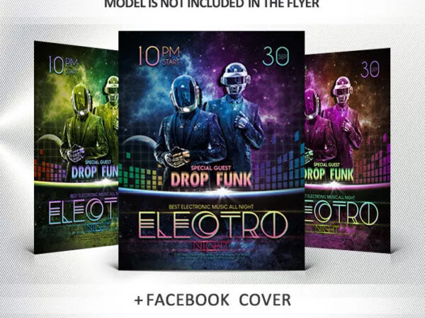 Futuristic and Electro Night Club Flyer Template Plus a Facebook Cover 1