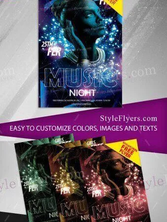 Futuristic and Sparkle Music Night Flyer Template 1
