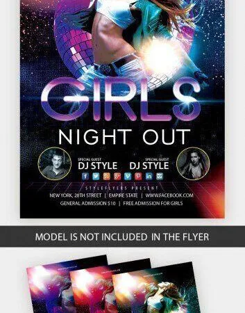 Galactic Disco Ball Girls Night Party Flyer Template 1