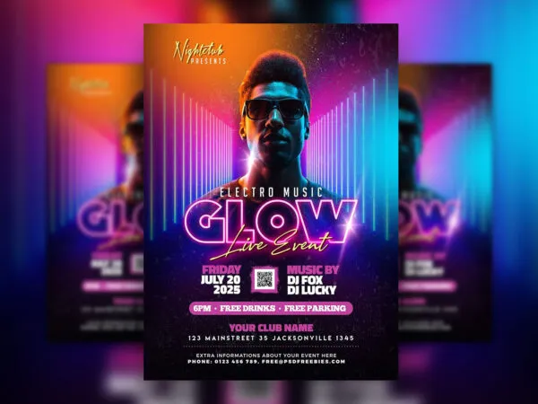 Galactic Neon Electro Nightclub Party Flyer Template 1