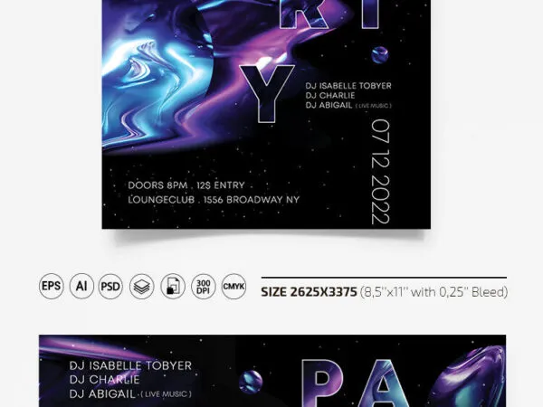 Galaxy Gradient Fluid Night Party Flyer Along with Facebook Cover Templates 1