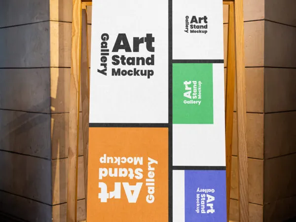 Gallery Wooden Stand Mockup in Front View 1