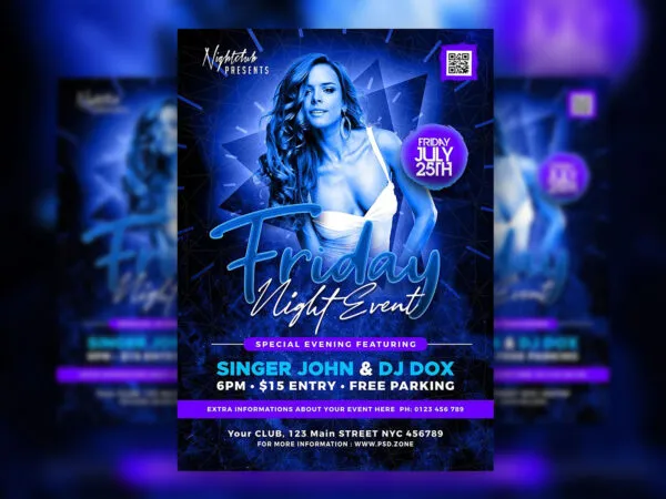 Geometric Blue Friday Night Party Flyer Template 1