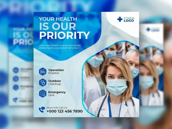 Geometric Blue Hospital Healthcare Flyer Instagram Post Template 1