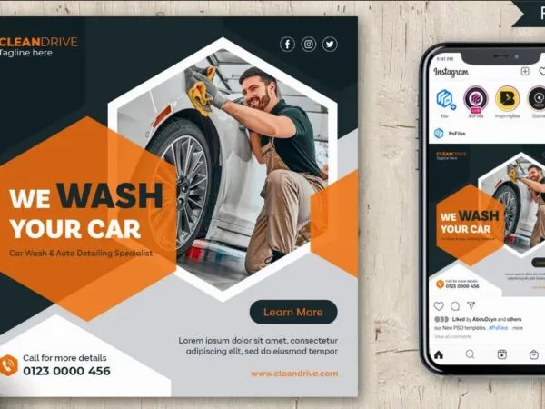 Geometric Car Wash Service Flyer Instagram Post Template 1
