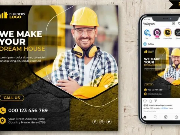 Geometric Construction Builders Flyer Instagram Post Template 1