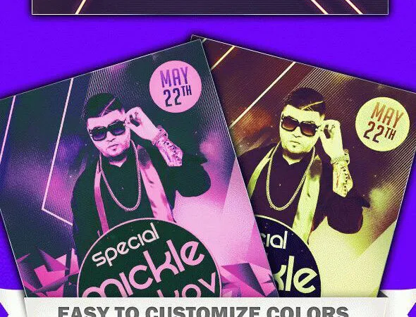 Geometric DJ Music Event Flyer Along with Facebook Cover Templates 1