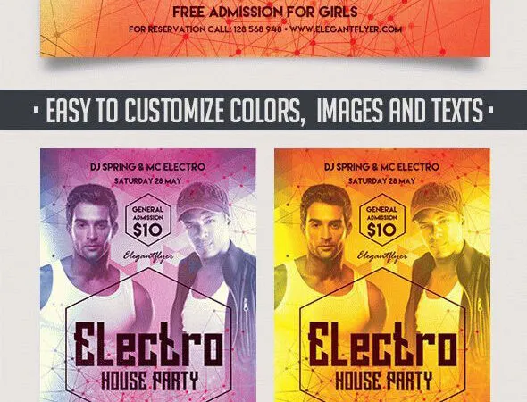 Geometric Electro Music Party Flyer and Facebook Cover Template 1