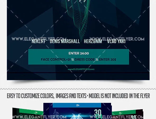 Geometric Futuristic Night Party Flyer Along with Facebook Cover Templates 1