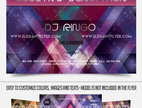 Geometric Glitter Electro Sensation Flyer Template and Facebook Cover 1