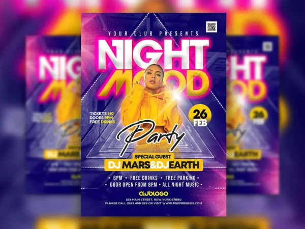 Geometric Glitter Night Music Party Flyer Template 1