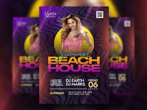 Geometric Glitter Summer Beach Party Flyer Template 1