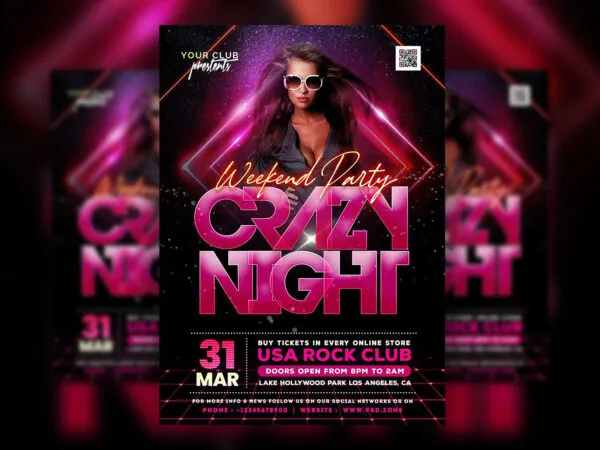 Geometric Glitter Weekend Night Party Flyer Template 1