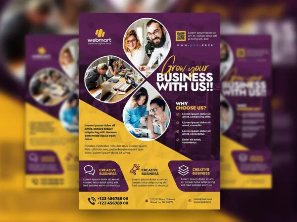 Geometric Purple and Yellow Modern Business Flyer Template 1