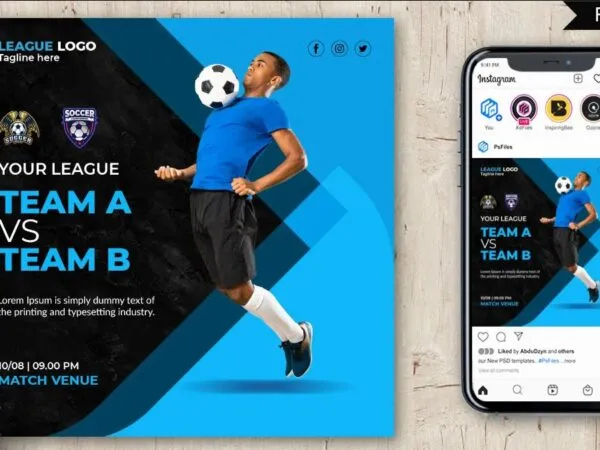 Geometric Soccer League Match Sports Flyer Instagram Post Template 1