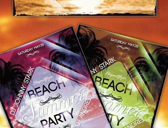 Geometric Sunset Beach Party Flyer and Facebook Cover Template 1