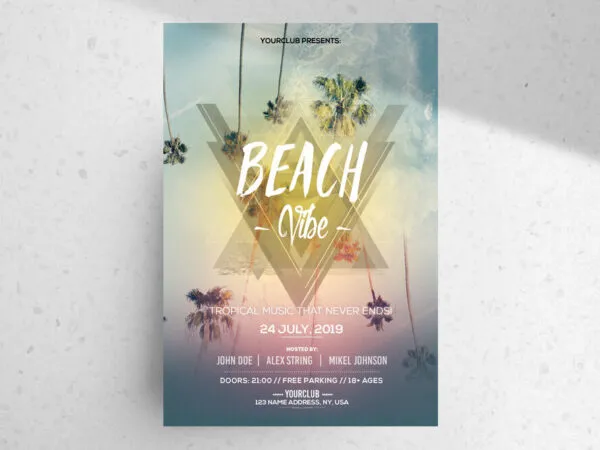 Geometric Tropical Beach Party Flyer Template with Palm Tree Background 1