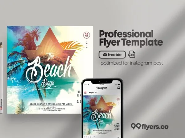 Geometric Tropical Beach Party Instagram Banner Template 1