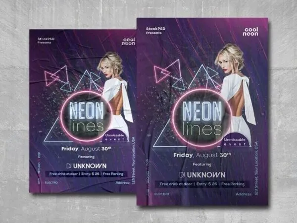 Geometric and Neon Night Club Flyer Template 1