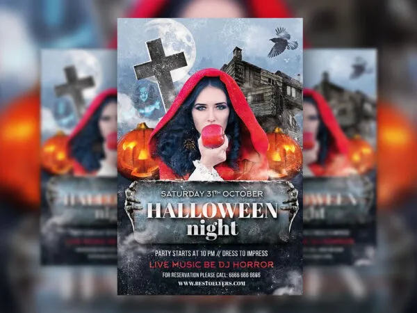 Ghostly Haunted Halloween Party Flyer Along with Facebook Cover Templates 1