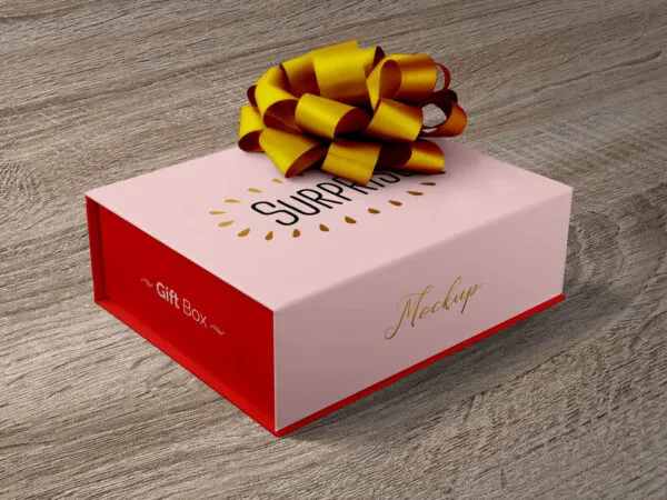 Gift Packaging Box with a Ribbon Flower Mockup 1