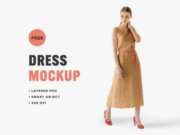Girl Wearing Summer Dress with Belt and High Heels Mockup 1