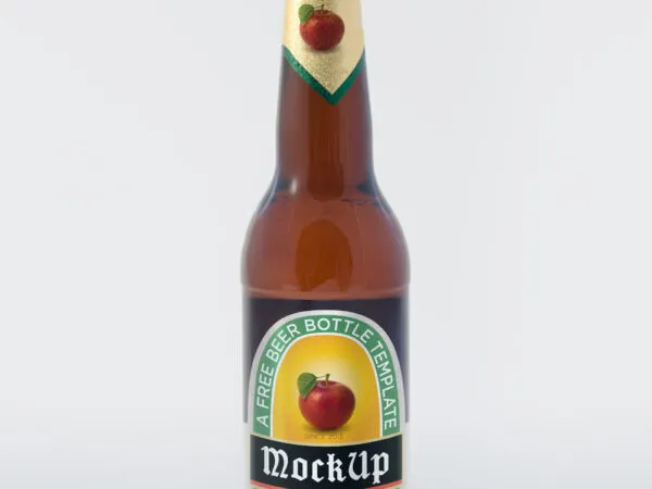 Glass Beer Bottle Mockup Front View with Simple Background 1