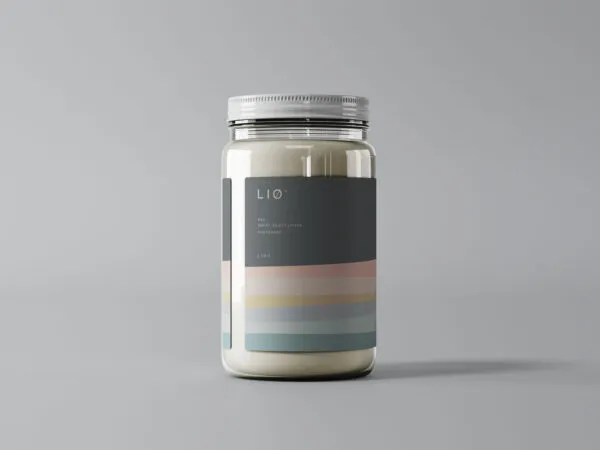 Glass Jar Mockup in Sleeve Label Standing in the Front View 1