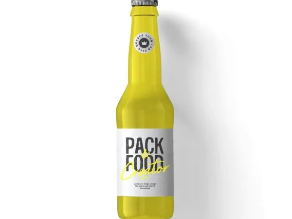Glass Juice Bottle Mockup from a Top View 1