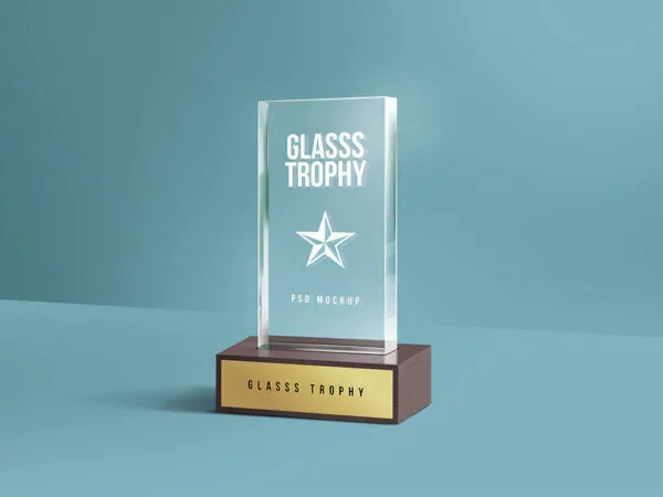 Glass Trophy Mockup with Wooden Base 1