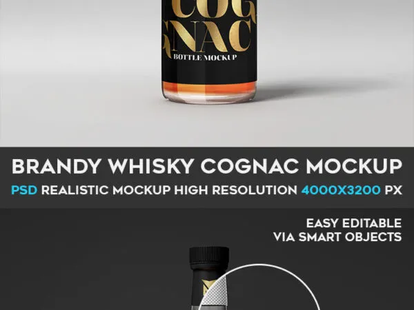 Glass Whiskey Bottle Mockup Standing in the Front View 1