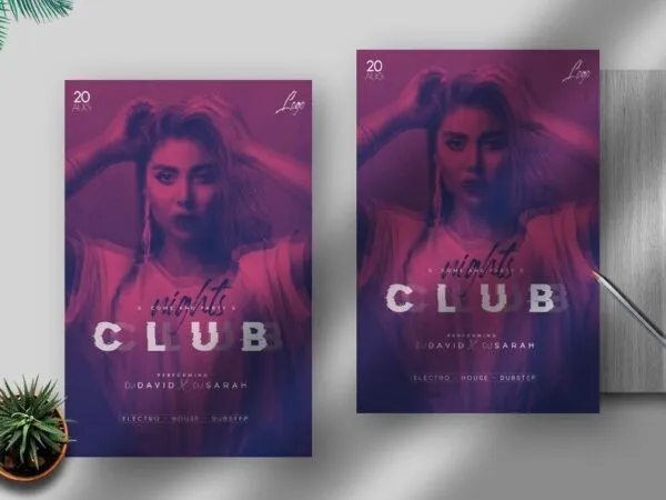 Glitch Nightclub Flyer Template in Purple 1