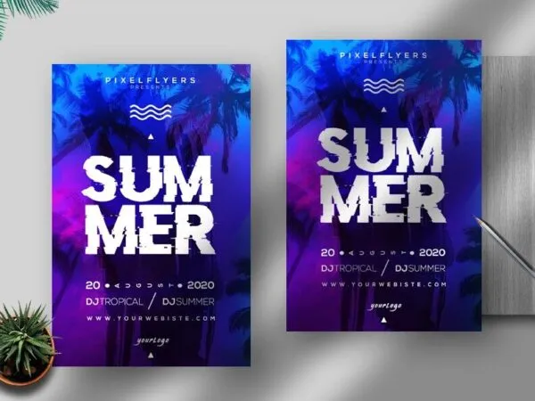 Glitch Summer Party Flyer Template 1