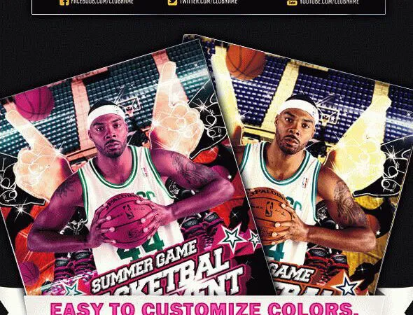 Glitter Basketball Tournaments Flyer Template and Facebook Cover 1