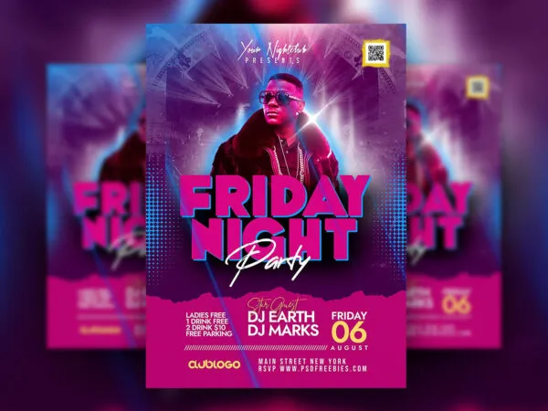 Glitter Friday Night Club Party Flyer Template 1